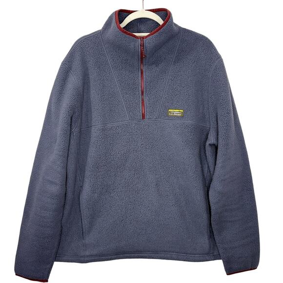 LL Bean Mens Size L Katahdin Sherpa Fleece Pullover Gunmetal Gray 1/4 Zip Pocket - Picture 1 of 13